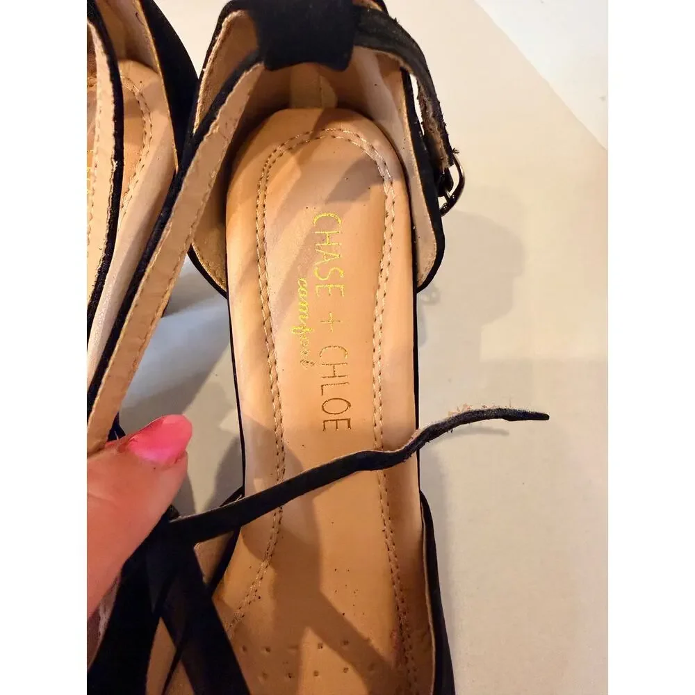 Chase & Chloe Black Kimmy-36 Vintage Cutout T-Strap Mid Heels Size 6 Flaw
